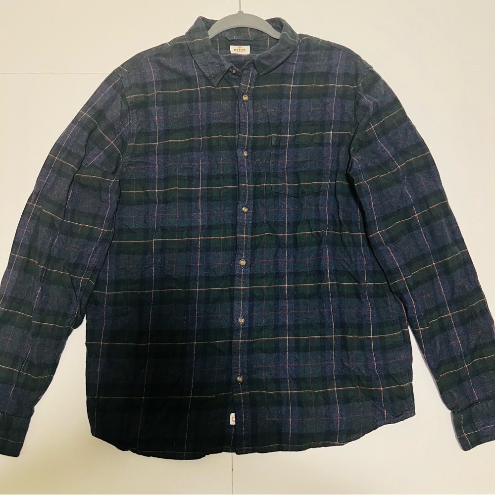 Marine Layer Shirt Mens Large Blue Green Flannel Plaid Outdoor Overshirt